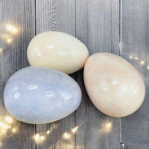 Italian Hand Carved Marble Onyx Stone Egg Paperweight Multicolor Venetian Set 3